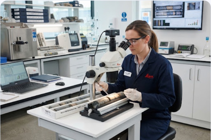 Laboratory Technician Examining Mineral Samples
